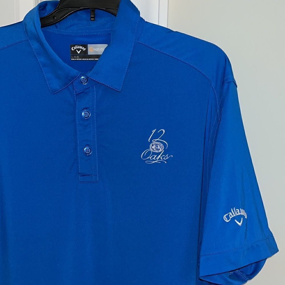 Callaway Opti-Dry Blue Stretch famous 12 Oaks Raleigh NC Golf Course Polo Shirt